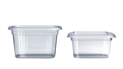 Clear Plastic Square Food Storage Containers on Transparent Background, PNG