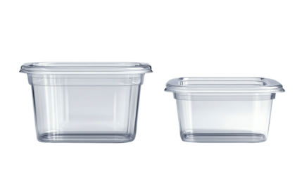 Clear Plastic Square Food Storage Containers on Transparent Background, PNG