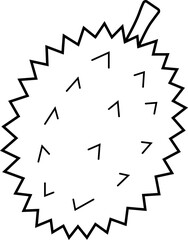 Durian fruit outline, coloring book and icon illustration.