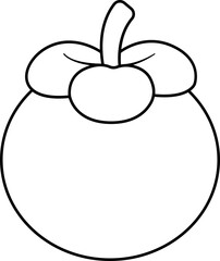 Mangosteen fruit outline, coloring book and icon illustration.