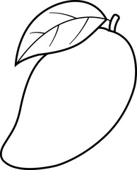 Mango fruit outline, coloring book and icon illustration.