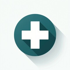 Obraz premium Medical icon with white cross in green circle, shadow effect. First aid symbol, pharmacy, hospital, healthcare logo. Emergency medical assistance, medicine, health care concept. Digital illustration.