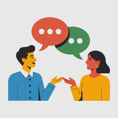 Fototapeta premium Flat Style Illustration of Two People Talking with Speech Bubbles