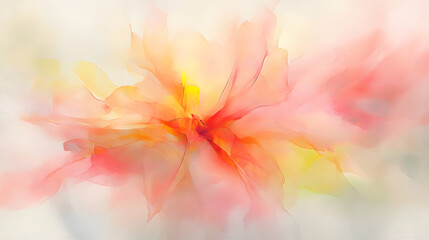 Fototapeta premium Abstract watercolor background with pastel pink and yellow colors. Flower petals in yellow, orange and red. Abstract floral background.