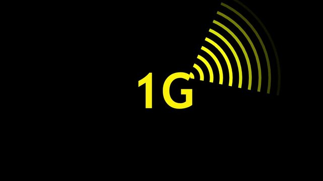 1G WIFI wireless icon , internet connection animation on black background .