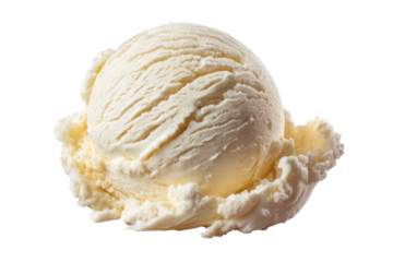 Detailed vanilla ice cream scoop on black background, cut out