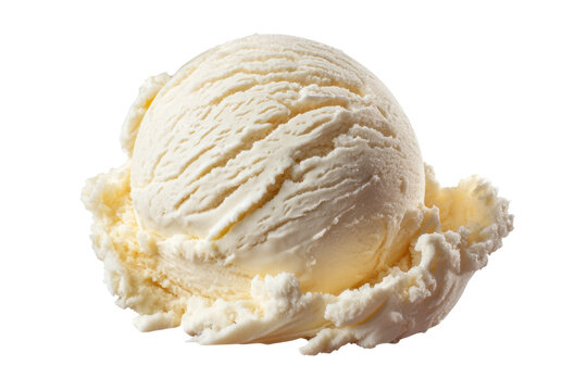 Detailed vanilla ice cream scoop on black background, cut out