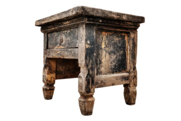 Weathered vintage wooden table with rustic charm on black background, cut out