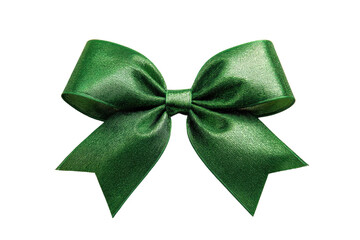 Elegant green satin bow with perfectly tied loops on black background, cut out