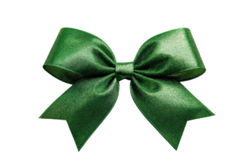 Elegant green satin bow with perfectly tied loops on black background, cut out
