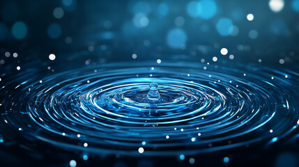 Macro view of metallic deep blue liquid with ripples and sparkling highlights creates serene