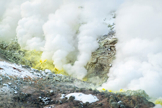Active Volcano Mount Io In Hokkaido, Japan  