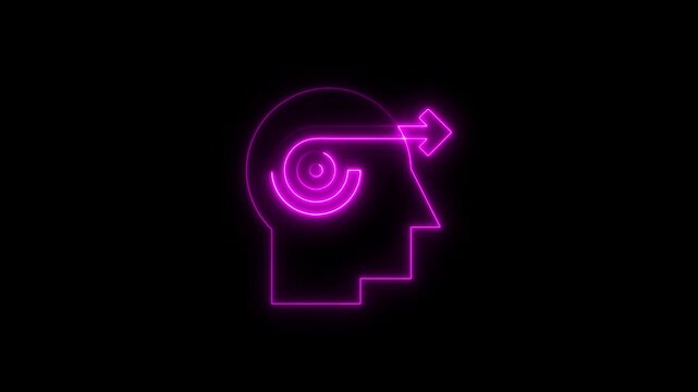 Animated neon outline of a mind symbolizing thought process and creative ideas