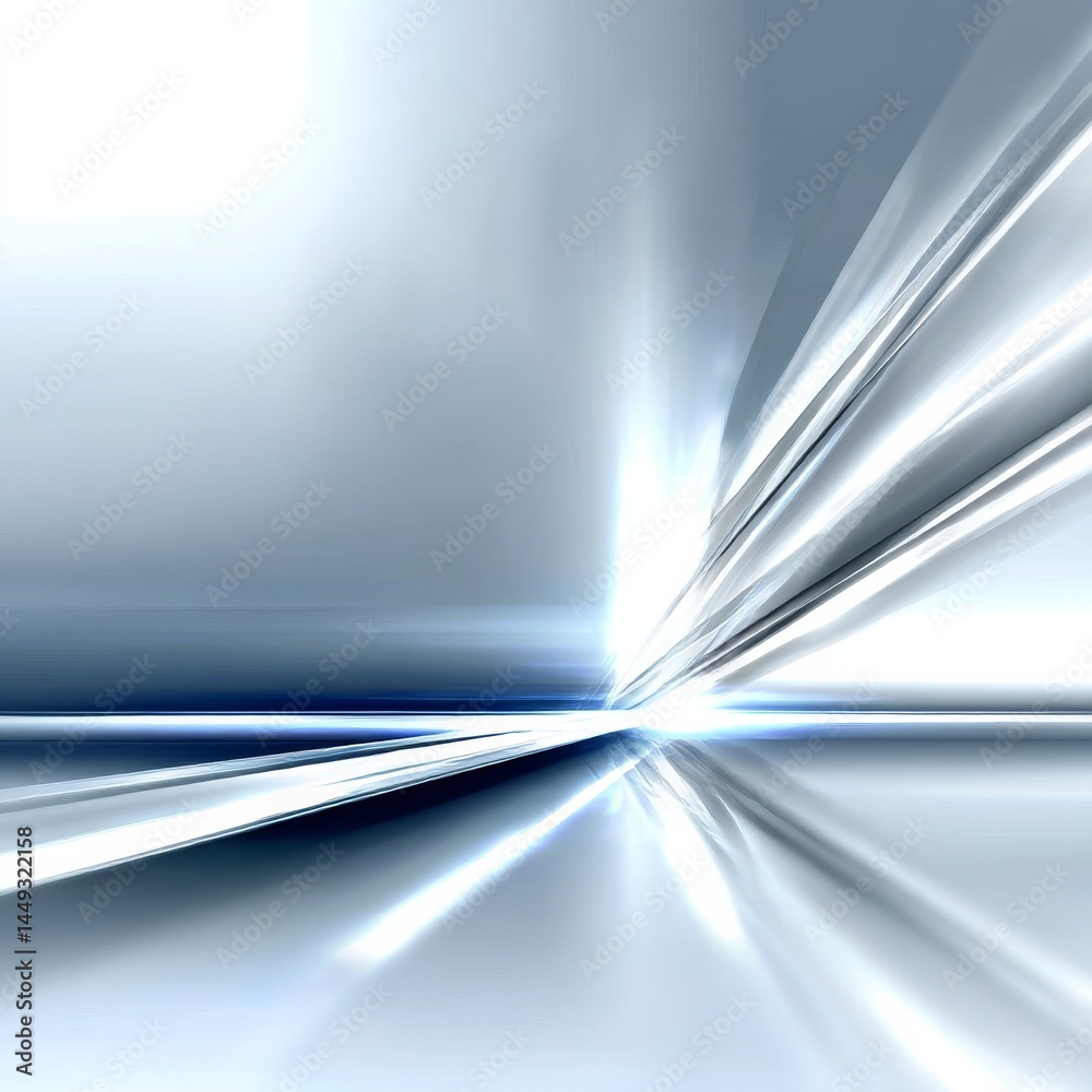 Poster abstract metallic silver and blue background with geometric shapes and light streaks