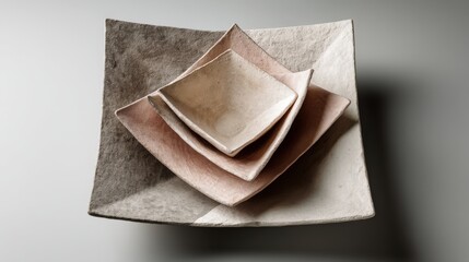 Minimalist geometric ceramic plate in soft gray with angular design and matte finish