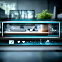 Obraz premium Futuristic Home Office Interface Display: Digital Communication and Healthcare Connection