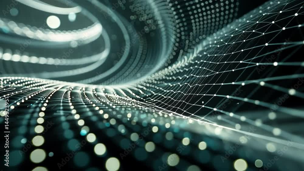 Poster mesmerizing abstract digital landscape flowing lines and glowing dots create depth and movement in f