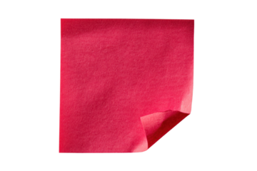 Red sticky note with folded corner on black background, cut out