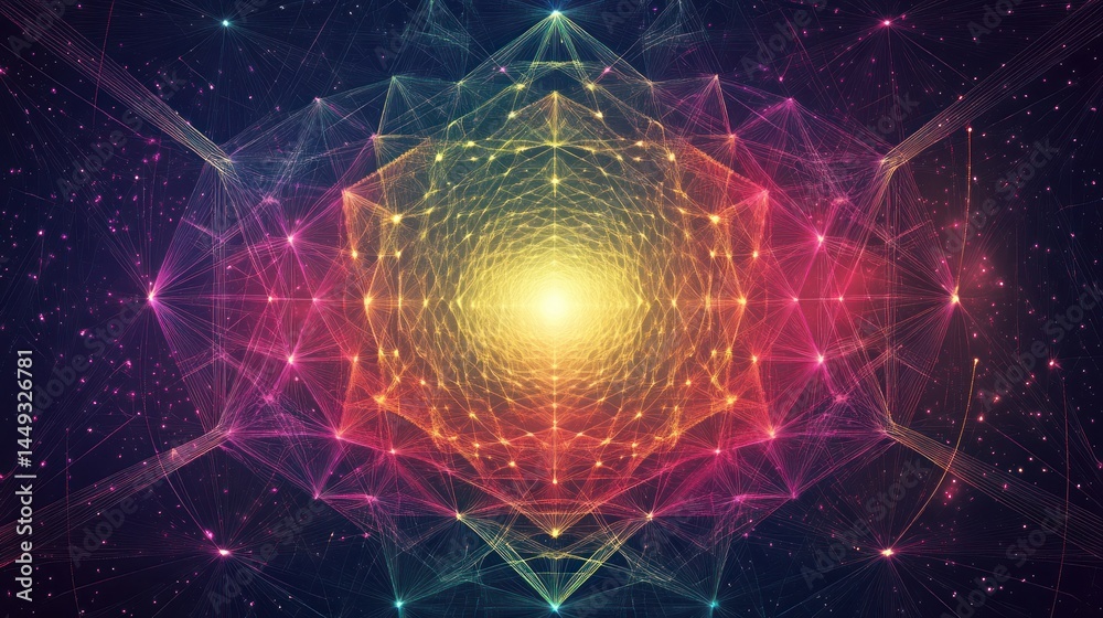 Poster geometric tunnel abstract background; colorful polygonal structure for science and futuristic projec