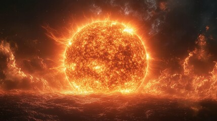 Obraz premium Intense, fiery celestial sphere in space.