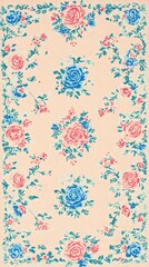 Vintage floral design in pastel shades with roses and tiny leaves pattern