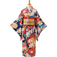 Naklejka premium Ornate Traditional Kimono with Floral Patterns