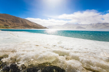 Snow and ice beside Baisha Lake in the Pamir Plateau, Xinjiang, China