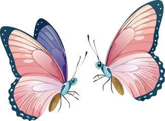 two adorable butterflies against a pristine white background ,vibrant paint; watercolor hand drawn illustration