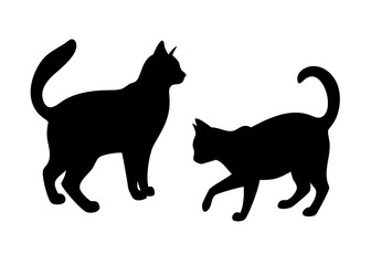 cat two poses silhouette on transparent background for web and graphic design