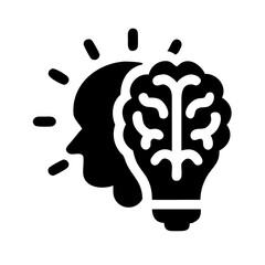 brain with lightbulb analytical thinking silhouette on transparent background for web and graphic design