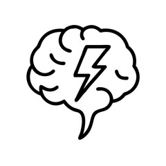 brain with lightning bolt mental spark on transparent background for web and graphic design