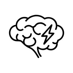 brain with lightning bolt mental spark on transparent background for web and graphic design