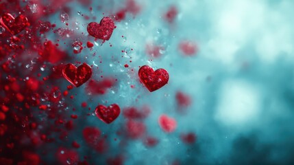 Obraz premium A background with red hearts and bokeh lights.