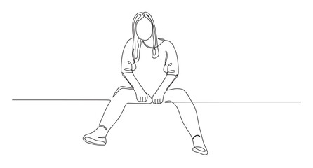 continuous one line art of a woman sitting alone relaxing. vector illustration