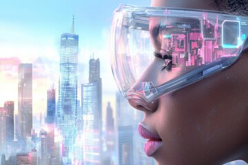 Innovative cybersecurity event featuring ai technology urban landscape digital art futuristic viewpoint