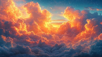 Fototapeta premium Fiery sunset cloudscape with vibrant hues.