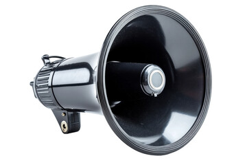 Black megaphone isolated on white background, cut out
