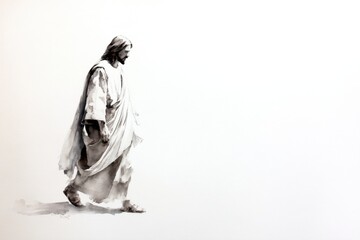 watercolor jesus walking on white background
