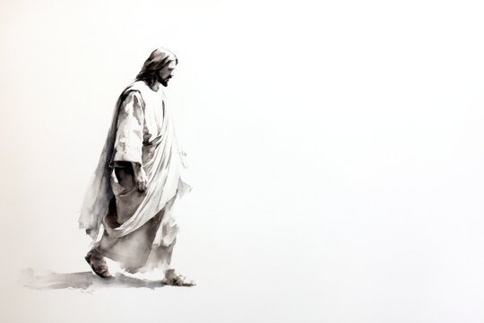 watercolor jesus walking on white background