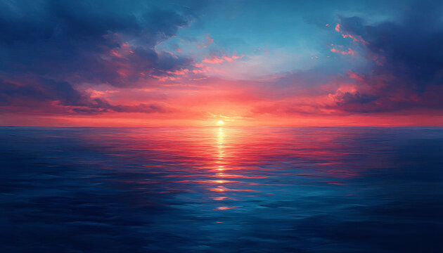 Ethereal pastel sunset reflecting on water. Dreamlike landscape with shimmering water and wispy clouds. Perfect for inspirational designs, serene backgrounds, and calming visuals.