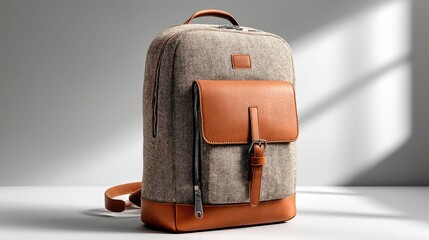 Stylish backpack with leather straps and modern design on a white surface