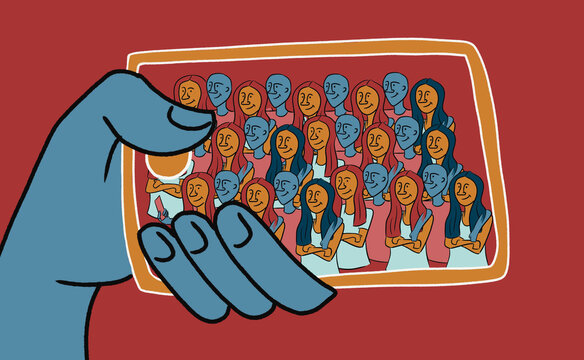 Anonymous hand photographs a large crowd of people