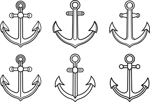 Set of anchor outline vector illustration outline