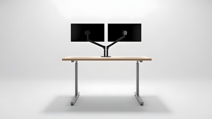 Fototapeta premium Adjustable Standing Desk with Dual Monitor Arms, Isolated Home Office Setup
