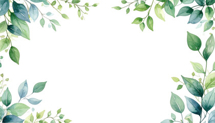 Naklejka premium Greenery Frame with Watercolor Leaves for Elegant Designs