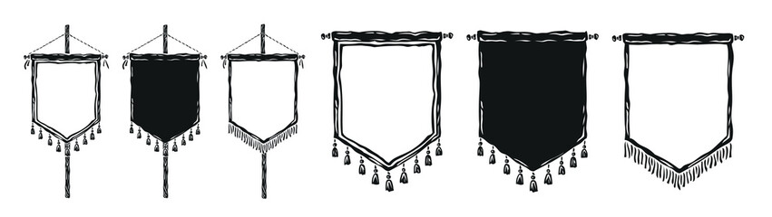 Set of festive flags and banners. Retro pennants in simple flat style isolated on white background. Carnival, birthday and circus themed border decoration..eps © AZOGUE.art