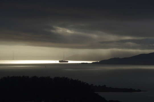Freight Ship with Golden Gate Bridge in The Distance