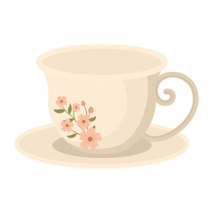 Vintage Floral Ceramic Illustration. Handcrafted Pottery Teacup Illustration