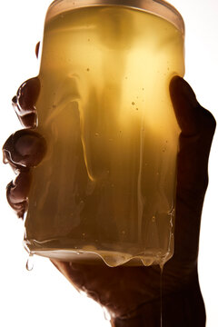 Woman holds a bottle with beauty product