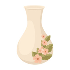 Vintage Floral Ceramic Illustration. Handcrafted Pottery Vase Illustration